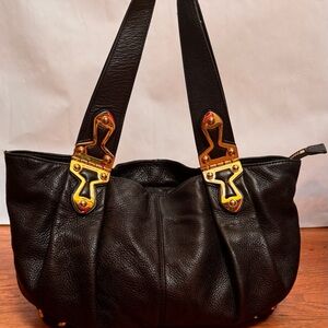 Michael Kors Black Leather Shoulder Bag with Gold Accents